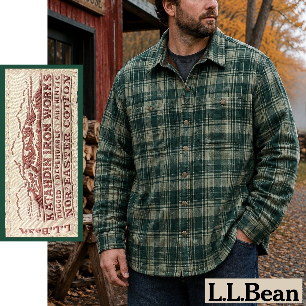 L.L. Bean, Katahdin Iron Works Nor'Easter Cotton Fleece Lined Shirt Jacket XL